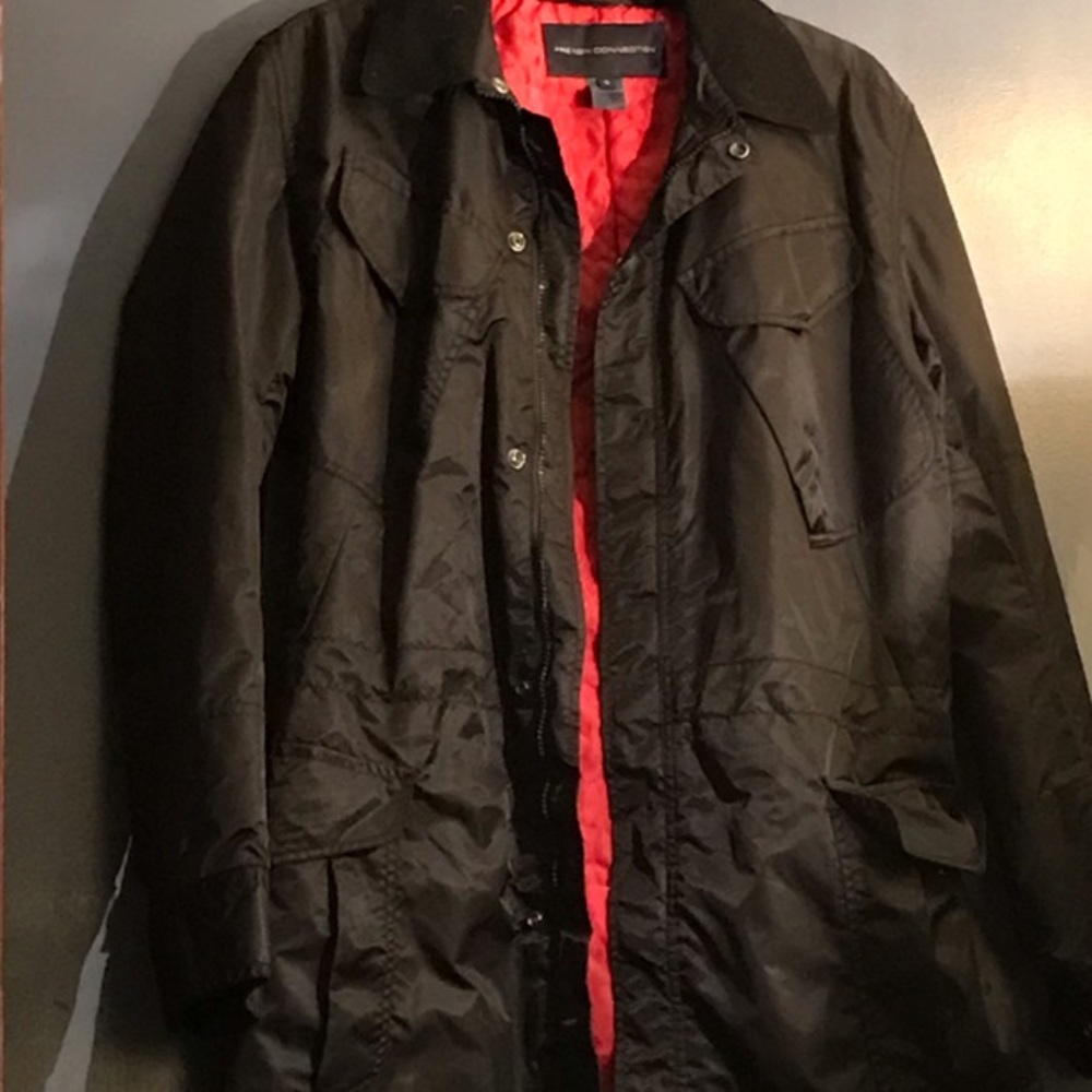 French Connection Black Military Jacket with Red Lining